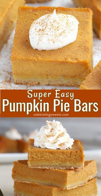 Snacks, Desserts, Halloween, Cake, Pie, Dessert, Brownies, Muffin, Pumpkin Pie Bars