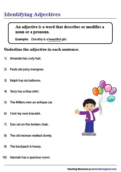 Identifying Adjectives Reading, Nouns And Adjectives, Nouns And Verbs, English Adjectives, Adjectives Exercises, Adjectives Activities, Adjectives, Grammar For Kids, Grammar Exercises