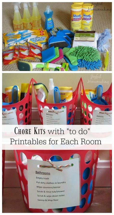 Chore kits with printable chore lists for each room Cleaning Recipes, Cleaning Tips, Life Hacks, Organisation, Cleaning Organizing, Cleaning Household, Cleaning Hacks, Diy Cleaning Products, Toilet Cleaning