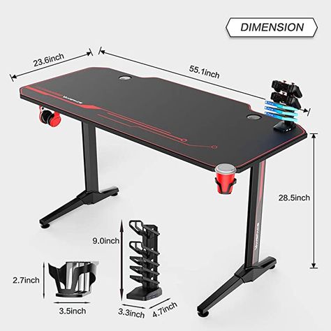 AmazonSmile: VANSPACE 55 Inch Ergonomic Gaming Desk with Free Mouse Pad, T-Shaped Office Desk PC Computer Desk, Gamer Tables Pro Workstation with USB Gaming Handle Rack, Stand Cup Holder&Headphone Hook: Home & Kitchen Usb, Computer Table Design, Gaming Computer Desk, Gaming Desk, Computer Desk, Ergonomic Desk, Office Desk, Desk Furniture, T Shaped Office Desk