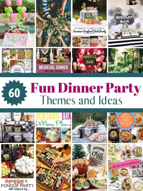 Browse these 40 dinner party themes; you are sure to find the perfect party idea that is easy for the hostess and fun for all your guests. Inspiration, Pizzas, Fun Dinner Party Themes, Themed Dinner Nights Party Ideas, Dinner Party Ideas For Adults, Fun Dinner Parties, Themed Dinner Parties, Dinner Party Themes, Party Food Themes
