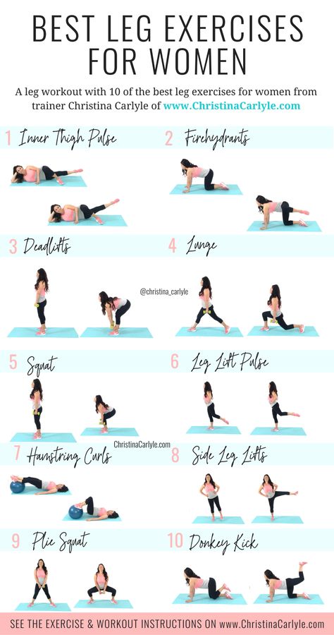 The Best Leg Exercises for Women that tone the legs, slim down the thighs, and burn leg fat fast. Learn what makes these the best leg exercises and get a complete leg workout routine for women on the blog at: https://www.christinacarlyle.com/best-leg-exercises-women/ #legs #fitness Thigh Exercises, Fitness, Yoga, Exercise To Reduce Thighs, Best Leg Workout, Leg Workout Women, Leg Muscle Groups, Reduce Thigh Fat, Compound Leg Exercises