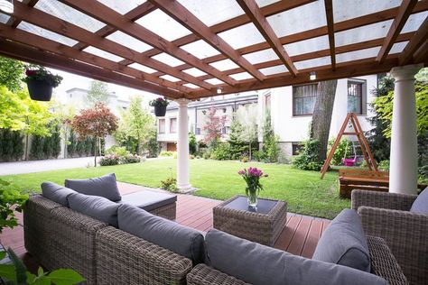 DIY Waterproof Pergola Cover Ideas: 7 Ways To Protect Your Patio From Sun and Rain - Gardening @ From House To Home Outdoor, Brick Patios, Waterproof Pergola Covers, Retractable Pergola Canopy, Outdoor Tv Enclosure, Pergola With Roof, Shade Sail Installation, Pergola Canopy, Outdoor Tv