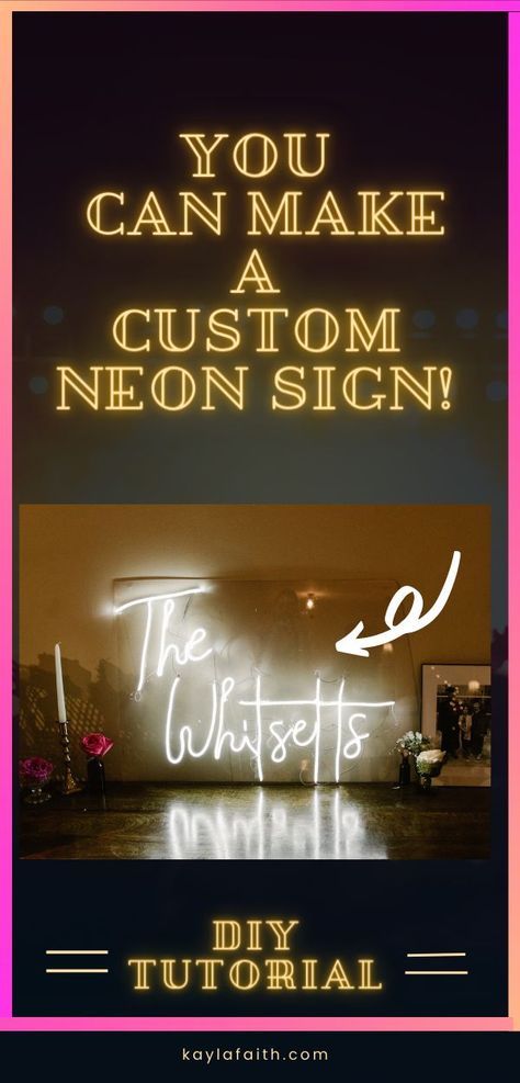 How YOU can make a neon light sign. This tutorial is a DIY project that you can use for home decor, weddings or events. This looks more profprofessional than EL wire, or and LED strip because I used neon flex. You can make the design custom, to say whatever you want. It's also more affordable to make your own neon light than order one online. I love the white neon light, but you could get a color changing neon light that comes with a remote. #diywedding #DIYneonlight #DIYweddingdecor #customsign Diy, Neon, Decoration, Home Décor, Halloween, Light Up Signs, Diy Neon Sign, Neon Light Signs, Led Signs