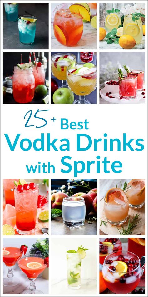 Vodka drinks with Sprite tend to be the staple foundation for so many amazing yet simple recipes. Check out these great drinks. Vodka And Sprite, 2 Ingredient Mixed Drinks Alcohol, Good Vodka Drinks, Mixed Drinks With Sprite, Mix Drinks With Vodka, Vodka Drink Recipes, Simple Vodka Drinks, Mixed Drinks With Vodka, Best Vodka Mixed Drinks