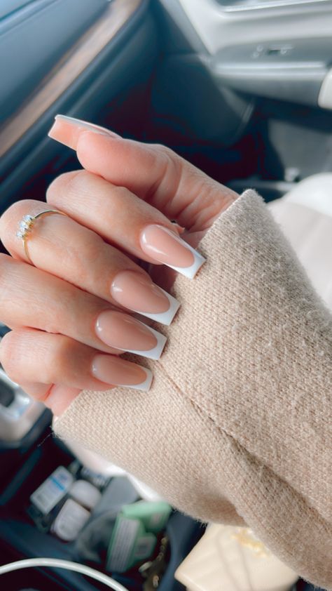 French tip medium length nails in coffin shape French Tips, Ongles, Nail Inspo, Long French Nails, Cute Acrylic Nails, Neutral Nails, Nails French Design, Square Nails, Long French Tip Nails