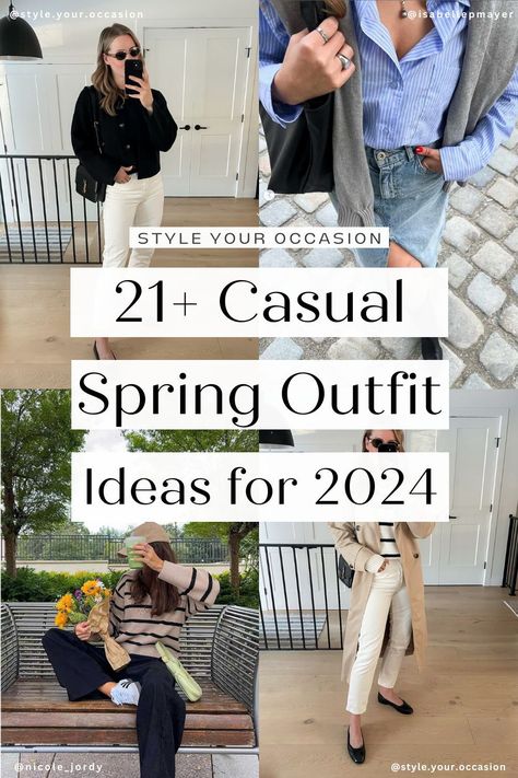21+ Cute & Casual Spring Outfit Ideas for 2024. Need some ideas for spring outfits? Check out the top spring trends and styles for 2024, along with cute and casual outfit ideas that you'll love! Explore the best neutral, chic, and laid-back looks for women during this transitional season. Spring 2024 fashion trends Capsule Wardrobe, Casual, Outfits, Spring Work Outfits, Spring Wardrobe Essentials, Spring Business Casual, Early Spring Outfits Casual, Spring Summer Capsule Wardrobe, Summer Casual Outfits For Women