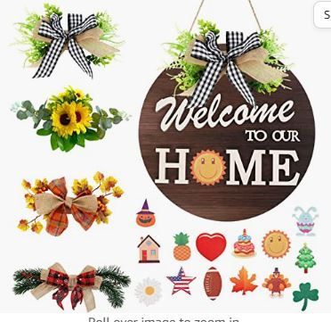 One wreath for every season! Seasonal Welcome Sign, Farmhouse Front Porch Decor, Welcome Home Decorations, Sign For Front Door, Outdoor Welcome Sign, Welcome Home Signs, Welcome Signs Front Door, Party Fans, Porte Decorate