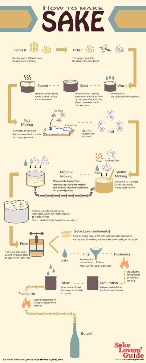 Infografias  -- The ultimate guide to How Sake is Made - Sake making process. Sake infographic a girl can dream -- Process Infographic Ideas & Templates Tequila, Gin, Wines, Alcohol, Brewing Process, Sake, Beverage, Rice Wine, Homemade Alcohol