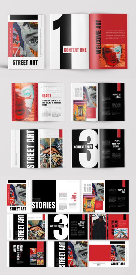 Pop Art Lookbook Magazine Template AI, EPS, INDD - 25 pages Design, Brochures, Layout, Web Design, Graphic Design Book Layout, Magazine Design Cover, Digital Magazine Design, Magazine Page Design, Graphic Design Portfolio Book Layout