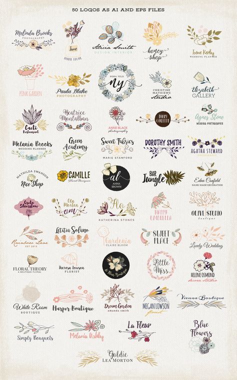 50 Floral Logos by Bloomart on @creativemarket Logos, Web Design, Logo Inspiration, Letterpresses, Logo Design Inspiration, Logo Branding, ? Logo, Branding Design Logo, Branding