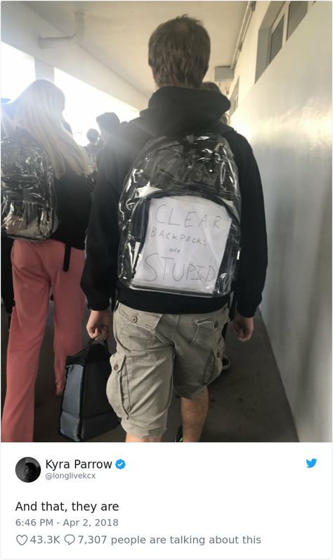 Transparent Backpacks Students Response Funny Jokes, Funny Memes, Tumblr Funny, Funny Texts, Humour, Really Funny, Stupid Funny, Laugh, Hilarious