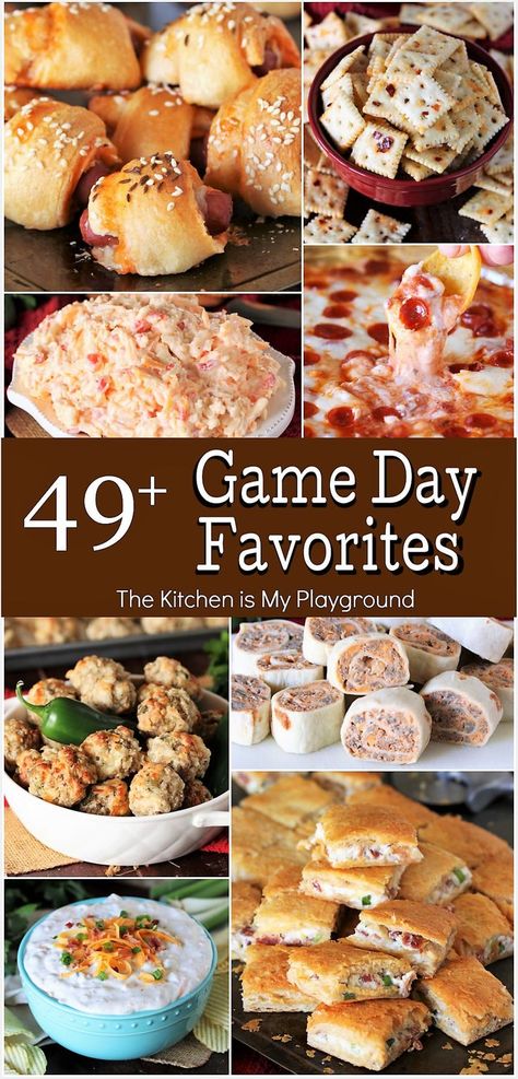 Collage of 49+ Favorite Game Day Recipes Parties, Brunch, Football Game Snacks Appetizers, Healthy Football Party Food, Football Food Appetizers, Football Game Appetizers, Game Day Appetizers, Football Snacks Appetizers, Football Snacks Appetizers Easy