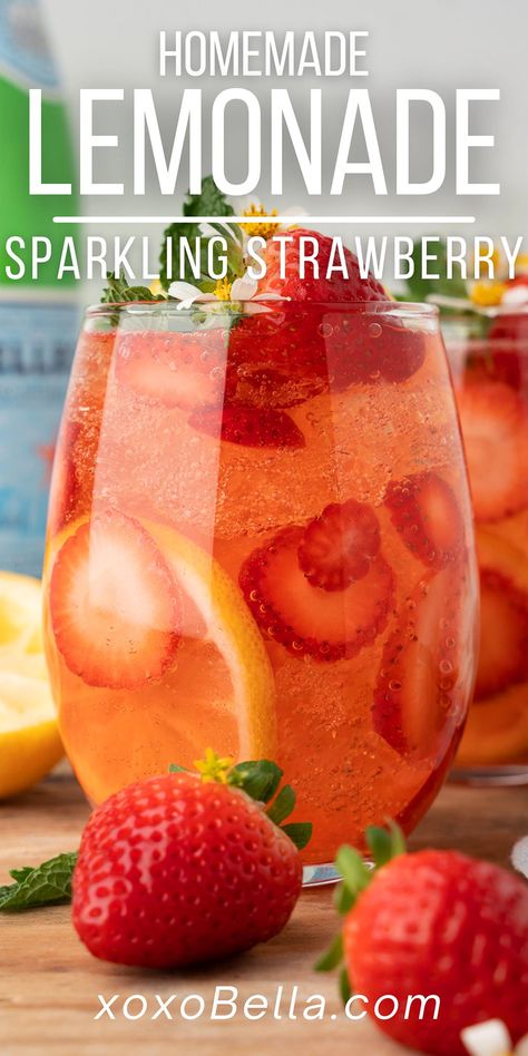 With the heat starting to really turn up, I think it is time to share one of my most beloved drinks! This sparkling strawberry lemonade is perfect for those hot summer days. It is as easy to make as regular lemonade, but just a little extra. Lemonade is always a summer favourite. Strawberry and lemon are a tasty and refreshing flavour combination. This sparkling lemonade is so easy to make at home. Try out this sparkling carbonated lemonade recipe this summer. #lemonade #strawberry #sparkling Lemonade Drinks, Refreshing Summer Drinks, Homemade Strawberry Lemonade, Lemonade Recipes, How To Make Lemonade, Lemon Drink, Sparkling Lemonade, Sparkling Strawberry Lemonade, Strawberry Lemonade Recipe