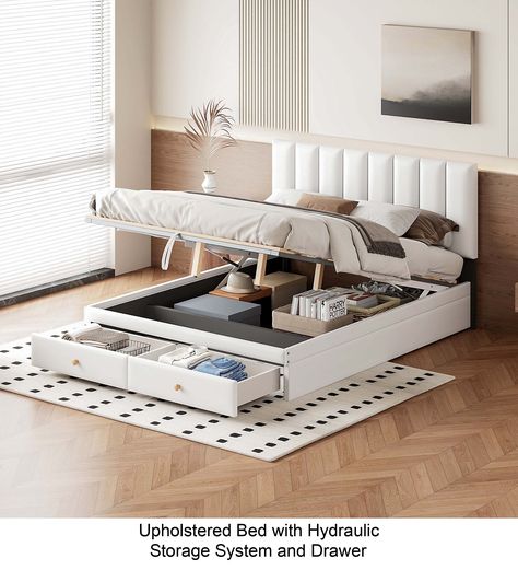 Description Experience unparalleled ease and convenience with our innovative hydraulic lift system. Platfrom Bed, Mattress Platform, Full Size Upholstered Bed, Bed With Drawers Underneath, Lift Storage Bed, Upholstered Full Bed, Cluttered Bedroom, Leather Platform Bed, Leather Bed Frame