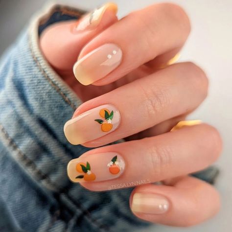 Summery Nails, October Nails, Florida Nails, Orange Nail Designs, Orange Nail Art, Fruit Nail Art, Uñas, Blush Nails, Cute Acrylic Nails