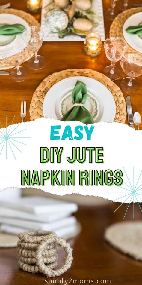 These simple jute napkin rings can be dressed up or down. Follow step-by-step instructions for an easy budget-friendly DIY project. Use inexpensive supplies that are easy to find to make your own napkin rings! Get ideas to easily dress them up or down. These are great for all different styles of decorating: farmhouse, neutral, hygge, transitional, traditional, country chic, shabby chic, minimalist, Scandinavian, and more. Follow us for more ideas and inspiration for entertaining and decorating. Diy Crafts, Diy Projects, Napkin Rings Diy, Napkin Rings, Napkin Ring, Napkins, Homemade Crafts, Diy Craft Projects, Diy Spring Crafts