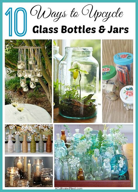 Ever wonder what to do with that empty wine bottle, baby food jar or jam jar? Here are 10 great ideas for taking something you'd normally recycle or throw out and making something pretty and useful out of it! DIY home decorating ideas, upcycle projects, easy crafts Wine Bottle Crafts, Upcycled Crafts, Diy, Bottles And Jars, Crafts With Glass Jars, Bottle Crafts, Glass Bottle Diy, Jar Diy, Empty Wine Bottles