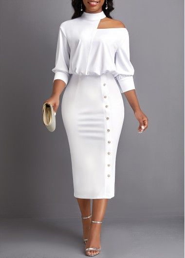Outfits, Office Dresses For Women Classy, Bodycon Dress With Sleeves, Office Dresses For Women, Work Dresses For Women, Button Down Dress, White Bodycon Dress, Office Dresses Style, Bodycon Dress Parties