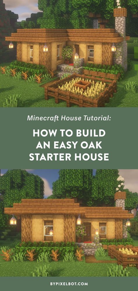 Minecraft: How to Build an Easy Oak Starter House (Simple Survival House) Minecraft Crafts, Minecraft Farm House, Minecraft Small House, Minecraft House Plans, Minecraft Starter House, Minecraft Cabin, Minecraft House Tutorials, Minecraft Houses Survival, Minecraft House Designs