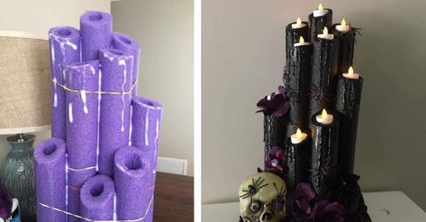 You Can Use Pool Noodles To Create Spooky Halloween Candles Halloween, Home-made Halloween, Diy Halloween Decorations, Spooky Halloween, Home-made Candles, Crafts, Pool Noodle Halloween, Pool Noodle Candles, Pool Noodles