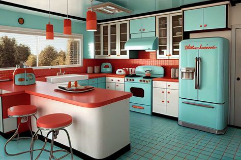 Retro Kitchen Ideas Vintage, Kitchen Design, Modern Retro Kitchen, Retro Kitchen Appliances, Kitchen Styling, Retro Modern Kitchen, Retro Kitchen Decor, Kitchen Redo, Kitchen Remodel