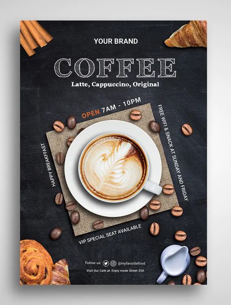 Coffee Shop Flyer Design Template Layout, Web Design, Coffee Advertising, Coffee Menu, Coffee Packaging, Coffee Poster Design, Coffee Shop Design, Food Graphic Design, Food Poster Design