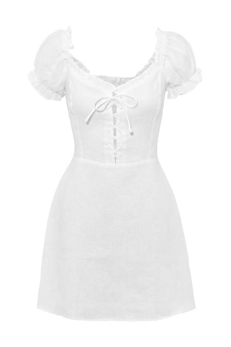 reformation milkmaid style white dress Outfits, White Fitted Dress, Dress Summer, White Dress Outfit, Dress, Dress Png, White Dress Aesthetic, Mini Dress, White Dress