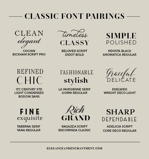 Classic Font Pairings - Elegance & Enchantment Vintage Fonts, Web Design, Script Fonts, Fonts, Font Combos, Cursive And Print Font Combinations, Elegant Serif Fonts, Cursive Fonts, Best Script Fonts