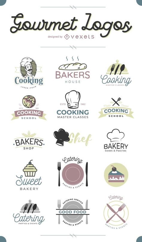 Have a bakery or a gourmet restaurant? Check out these logos, ready to add your company name to and use for your new business! Design, Logos, Food Company Logo, Catering Business Logo, Catering Logo, Bakery Logo Design, Food Logo Design Inspiration, Food Logo Design, Bakery Logo