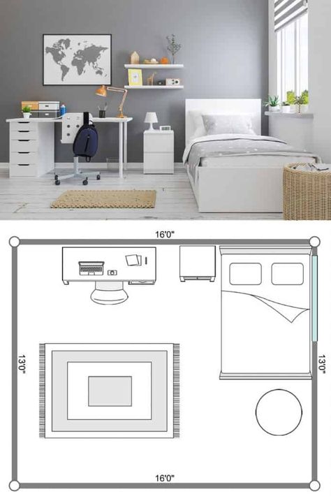 Bedroom Layout Design, Small Bedroom, Small Bedroom Layout Ideas, Bedroom Layouts, Small Bedroom Layout, Room Design, Room Layout, Kids Interior Room, Child Bedroom Layout