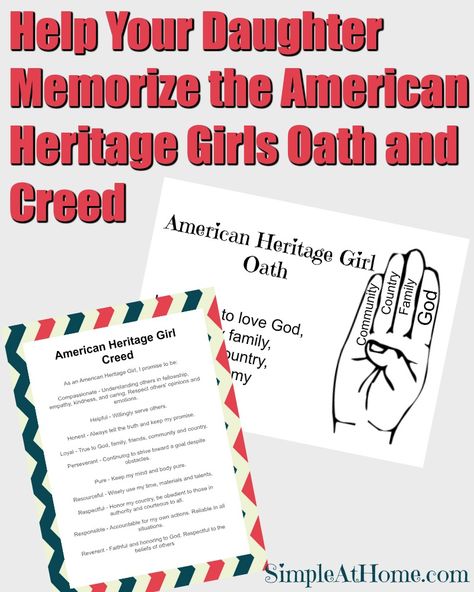 A Free printable and easy trick to help your daughter remeber the American Heritage Girls oath and creed Ideas, How To Memorize Things, American Heritage Girls Badge, Oath, American Heritage Girls Pathfinders, Ways To Save Money, American Heritage Girls, Scouting, American Heritage Girls Ahg
