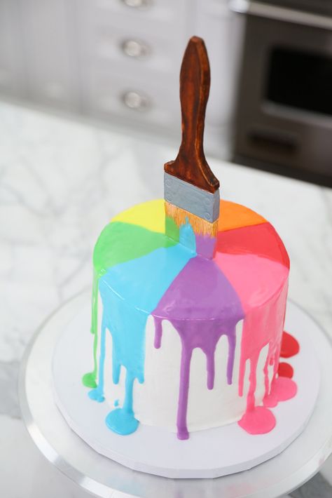DIY Rainbow Paint Drip Cake Dessert, Desserts, Cake, Cake Designs, Cake Rainbow, Cake Decorating, Cake Creations, Cake Design, Painted Cakes