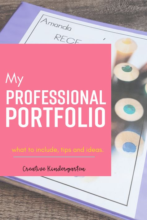 A look inside my professional portfolio that I use when I go for job interviews. This Early Childhood Educators portfolio highlights the work that I do, and I give you a look inside at what I include, ideas, and tips to make your own. #portfolio #teacher #teachingportfolio #teacherportfolio #creativekindergarten Portfolio For Job Interview, Early Childhood Portfolio Ideas, Portfolio For Interview, First Year Teacher Portfolios For Interviews, Teaching Practice Portfolio, Interview Portfolio Examples, Professional Portfolio Ideas, Teachers Portfolio Ideas, Preschool Teacher Portfolio