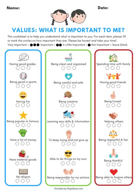 Use this free printable chart to discover your child's personal values. Made for parents, educators, counselors and therapists to use!  Download the chart and questionnaire in PDF format in the following link. Worksheets, Teaching, Personal Values List, Personal Core Values List, Personal Values, Values Education, Worksheets For Kids, Teaching Kids, Educational Worksheets
