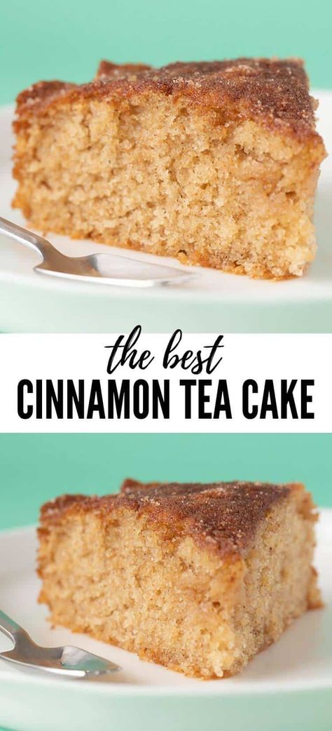Introducing my easy Cinnamon Tea Cake. It comes together in minutes and boasts a buttery crumb and a sweet cinnamon sugar crust. The perfect cake for morning tea! Recipe from sweetestmenu.com #cake Dessert, Pie, Biscuits, Tea Cakes, Brunch, Desserts, Cake, Muffin, Cinnamon Sugar Cake Recipe