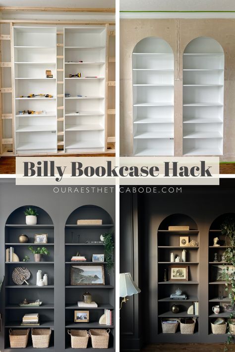 Home Office, Ikea Hacks, Ikea, Billie Bookcase Hack Built Ins, Built In Bookcase, Built In Shelves, Billy Bookcase Hack, Decorating Built In Shelves Living Room, Built In Wall Shelves