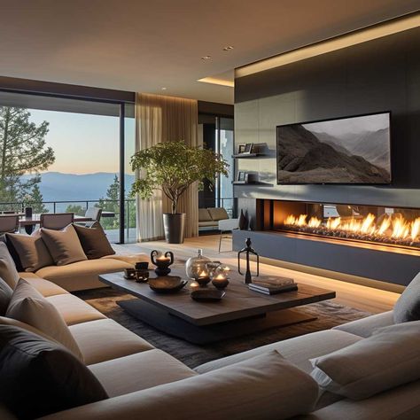 Fireplace In Living Room, Tv Over Fireplace, Living Room Fireplace, Fireplace Tv, Tv Fireplace, Living Room With Fireplace, Fireplace Modern Design, Contemporary Fireplace Decor, Home Fireplace