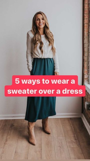 Outfits, Winter Outfits, Layering A Dress, How To Style A Maxi Dress, Dresses With Sweaters Over It, Sweater Over Dress, Dress With Sweater Over It, Sweater Layering Outfits, Dress Layering Winter