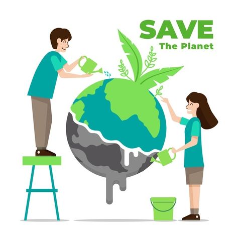 Illustration with save the planet design... | Premium Vector #Freepik #vector #design #earth #eco #environment Ecofriendly Illustration, Save Earth Posters, Planet Vector, Go Green Posters, Save Earth, Planet Poster, Environmental Posters, Planet Design, Earth Poster
