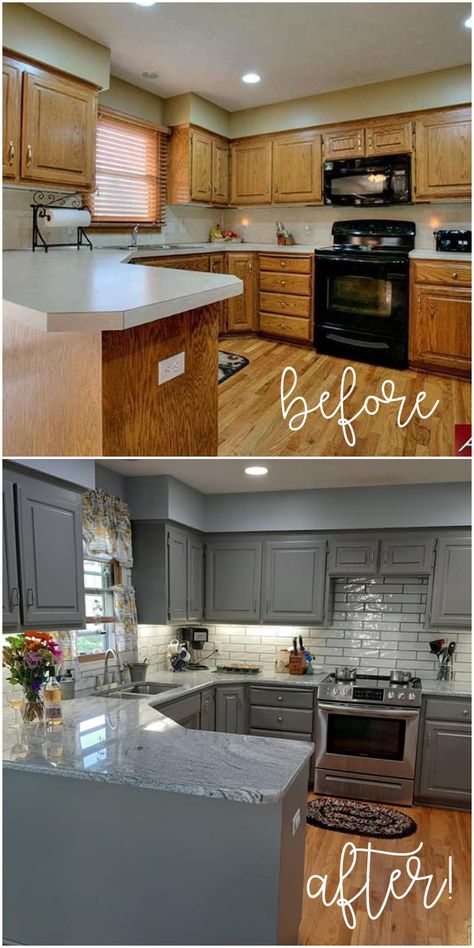 Benjamin Moore, Grey Kitchen Cabinets, Kitchen Cabinet Colors, Kitchen Redo, Kitchen Remodel Before And After, Kitchen Cabinet Remodel, Kitchen Makeover, Kitchen Remodeling Projects, Kitchen Paint