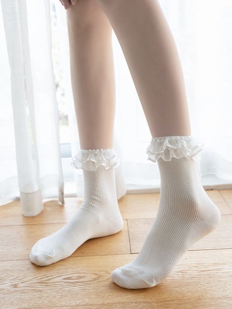 Tights, Frilly Socks, Frill Socks, Calcetines Aesthetic, Lace Socks, Medias, White Frilly Socks, Ruffle Socks Outfit, Ruffle Trim