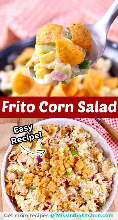 Pasta, Lunches, Mexican Food Recipes, Snacks, Thanksgiving, Frito Corn Salad, Corn Dip With Fritos, Corn Chip Salad, Vegetable Side Dishes