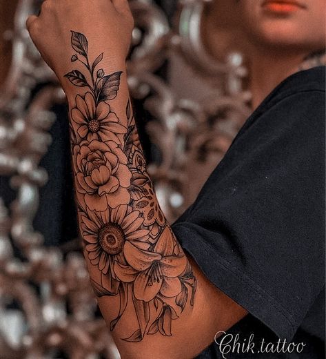 Woman’s Patchwork Sleeve Tattoo, Half Sleeve Tattoos For Women Hummingbird, Flowers And Vines Tattoo Sleeve, Mix Of Flowers Tattoo, Women Tattoo Forearm, Flower Upper Arm Tattoo Floral Sleeve, Up And Downs Tattoo, Rare Female Tattoos, Half Sleeve Women Tattoo Classy
