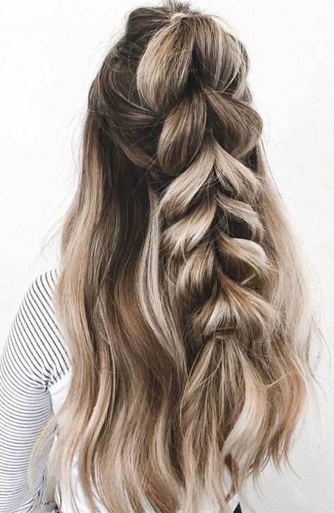 33 Amazing half up half down hairstyles for any occasion 🌟💡🌟pull through braid half up hairstyles #hairstyle #halfup #braids #weddinghair #promhair Boho hairstyles Braided Hairstyles, Down Hairstyles, Prom Hairstyles, Easy Hairstyles For Long Hair, Half Up Half Down Hair, Braided Half Up, Hairstyles For Thin Hair, Box Braids Hairstyles, Elegant Hairstyles