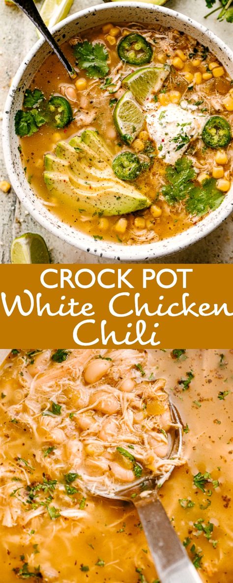 Slow Cooker, Chilis, Slow Cooker Chicken, Healthy Recipes, Crockpot White Chicken Chili, White Chicken Chili Recipe Crockpot, Crockpot Chicken Chili Recipes, Chicken White Bean Chili Crockpot, White Bean Chicken Chili Crockpot
