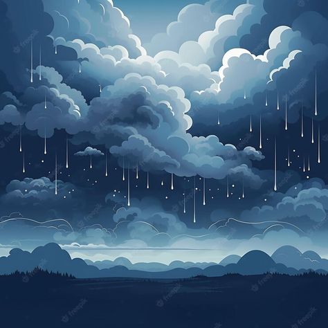 Sky Art, Rain Art, Rain Illustration, Rain Painting, Scenery, Rain Design, Rain Clouds, Sky And Clouds, Cloud Texture