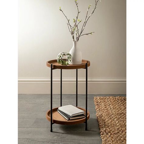 Brown Wood-Effect 2 Tier Side Table | Home | George at ASDA Sofas, Home Décor, Design, Ikea, Decoration, Round Wood Side Table, Side Table Wood, Round Side Table, Modern Side Table