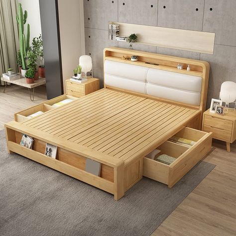 Wooden King Size Bed, Bed Frame And Headboard, King Size Bed Frame, King Bed Frame, King Size Storage Bed, King Size Bed, King Size Bed Designs, Wooden Bed With Storage, Bed Frame With Drawers