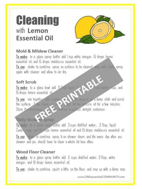 8 DIY Recipes for Cleaning with Lemon Essential Oil {plus a free printable} - One Essential Community Cleaning Recipes, Diy, Ideas, Household Cleaning Tips, Diy Cleaning Products, Essential Oils Cleaning, Natural Cleaning Recipes, Natural Cleaning Products, Diy Essential Oil Recipes